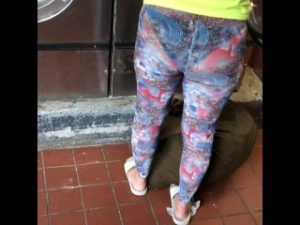 Wife in See through tights doing laundry