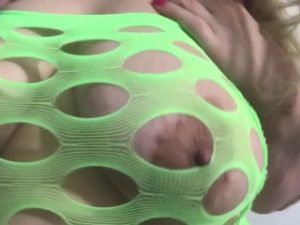 Carlycurvy striptease in neon green fishnet dress