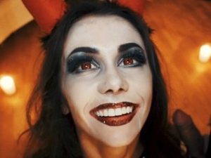 Horny Devil fucked Skeleton. Halloween with Mia Bandini