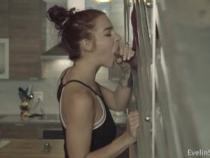 Girl Finds Stairwell Glory Hole Cock and wants Facial Swallow